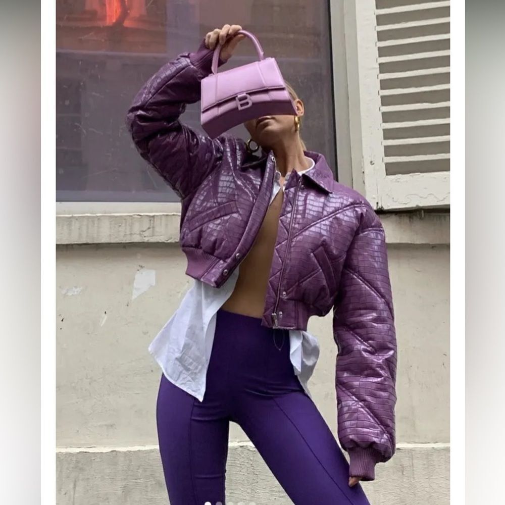 New Rotate by Birger Christensen Rosa Cropped Faux Bomber Amethyst XS/FR36